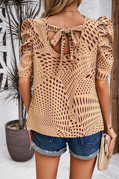 swvws Tied Printed Puff Sleeve Blouse