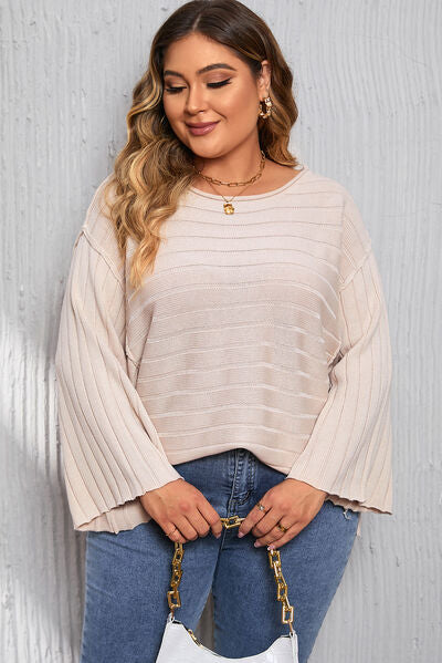 swvws Plus Size Round Neck Exposed Seam T-Shirt