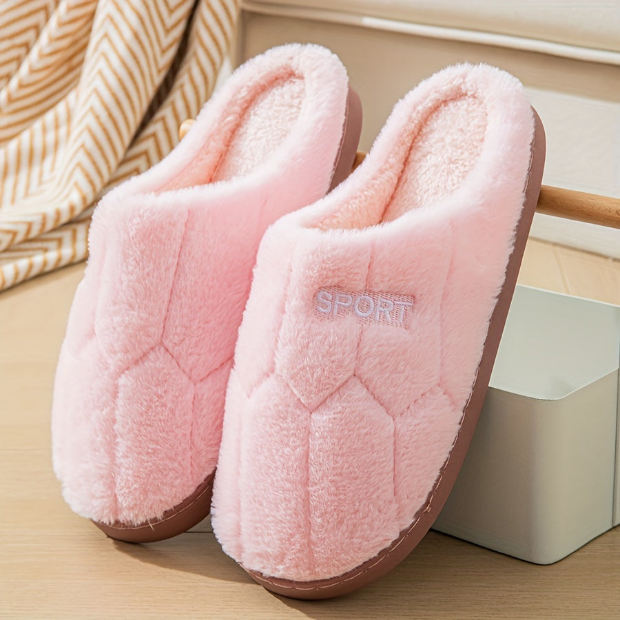 Letter Fluffy Soft Sole Slippers, Soft Sole Bedroom Plush Lined Cozy Shoes, Non-slip Floor Mute Shoes