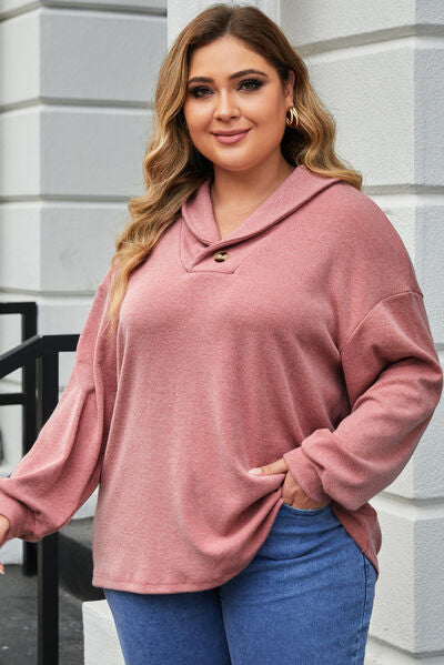 swvws Plus Size Dropped Shoulder Collared Neck T-Shirt