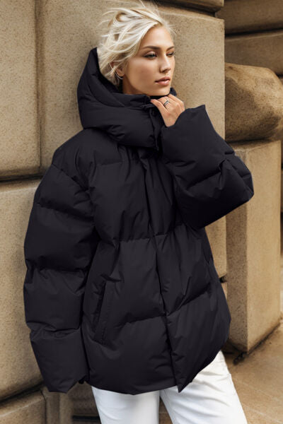 swvws Pocketed Zip Up Hooded Puffer Jacket