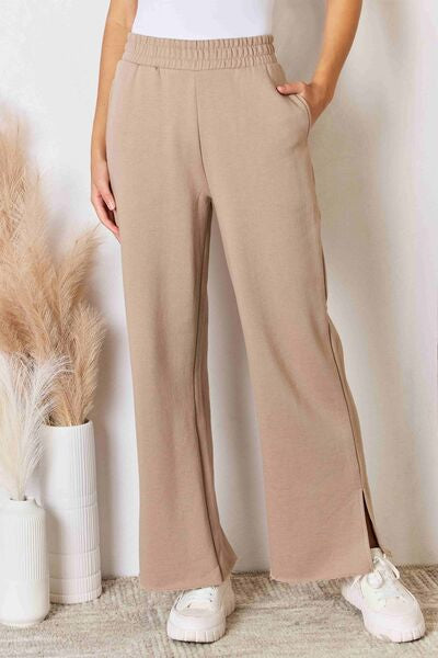 swvws RISEN Wide Waistband Slit Wide Leg Pants