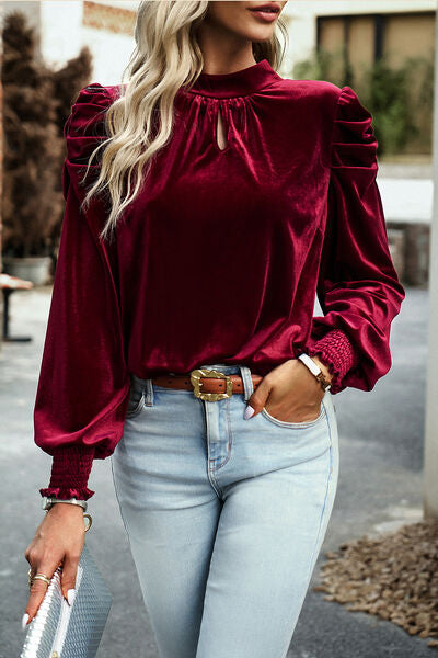 swvws Mock Neck Puff Sleeve Blouse