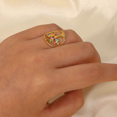 swvws Tree Shape Inlaid Zircon 18K Gold-Plated Ring