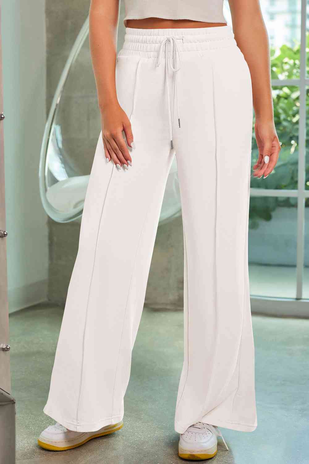 swvws Drawstring Wide Leg Pants with Pockets