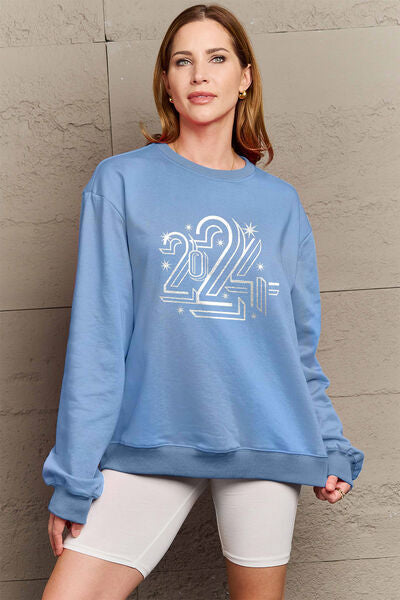 swvws Simply Love Full Size 2024 Round Neck Dropped Shoulder Sweatshirt