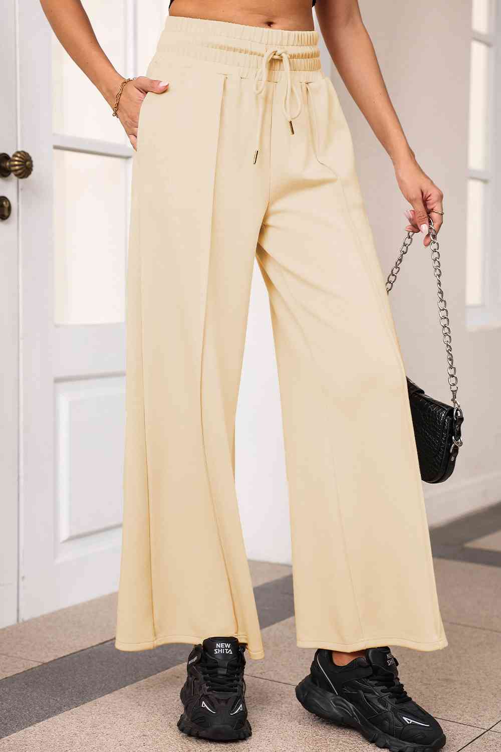 swvws Drawstring Wide Leg Pants with Pockets