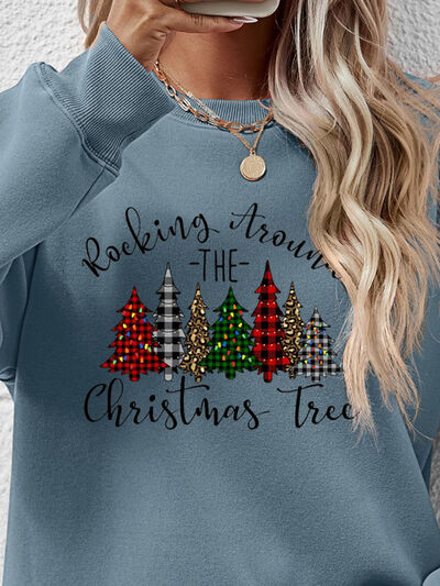 swvws Christmas Tree Graphic Round Neck Sweatshirt