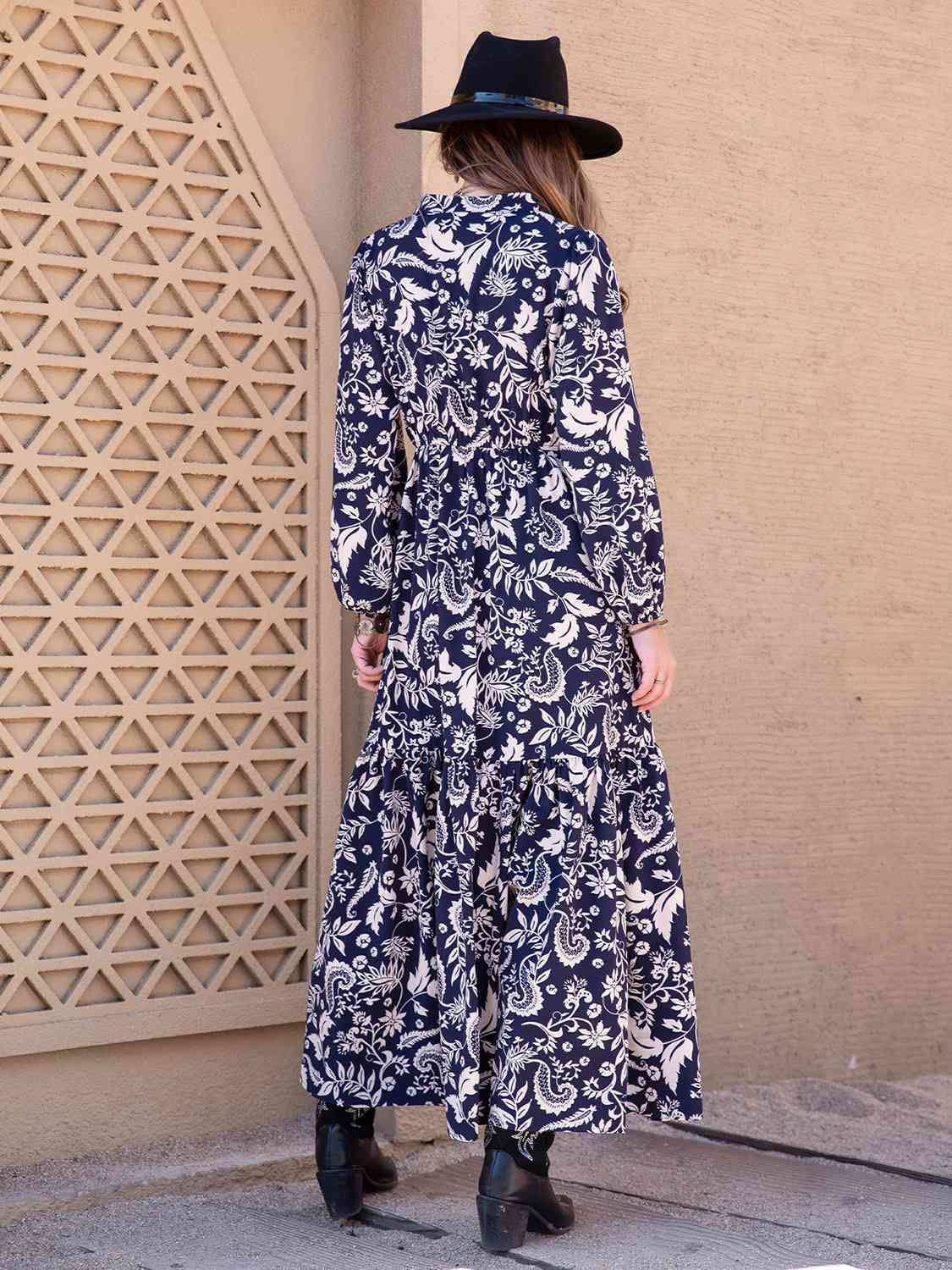 swvws Printed Notched Neck Maxi Dress