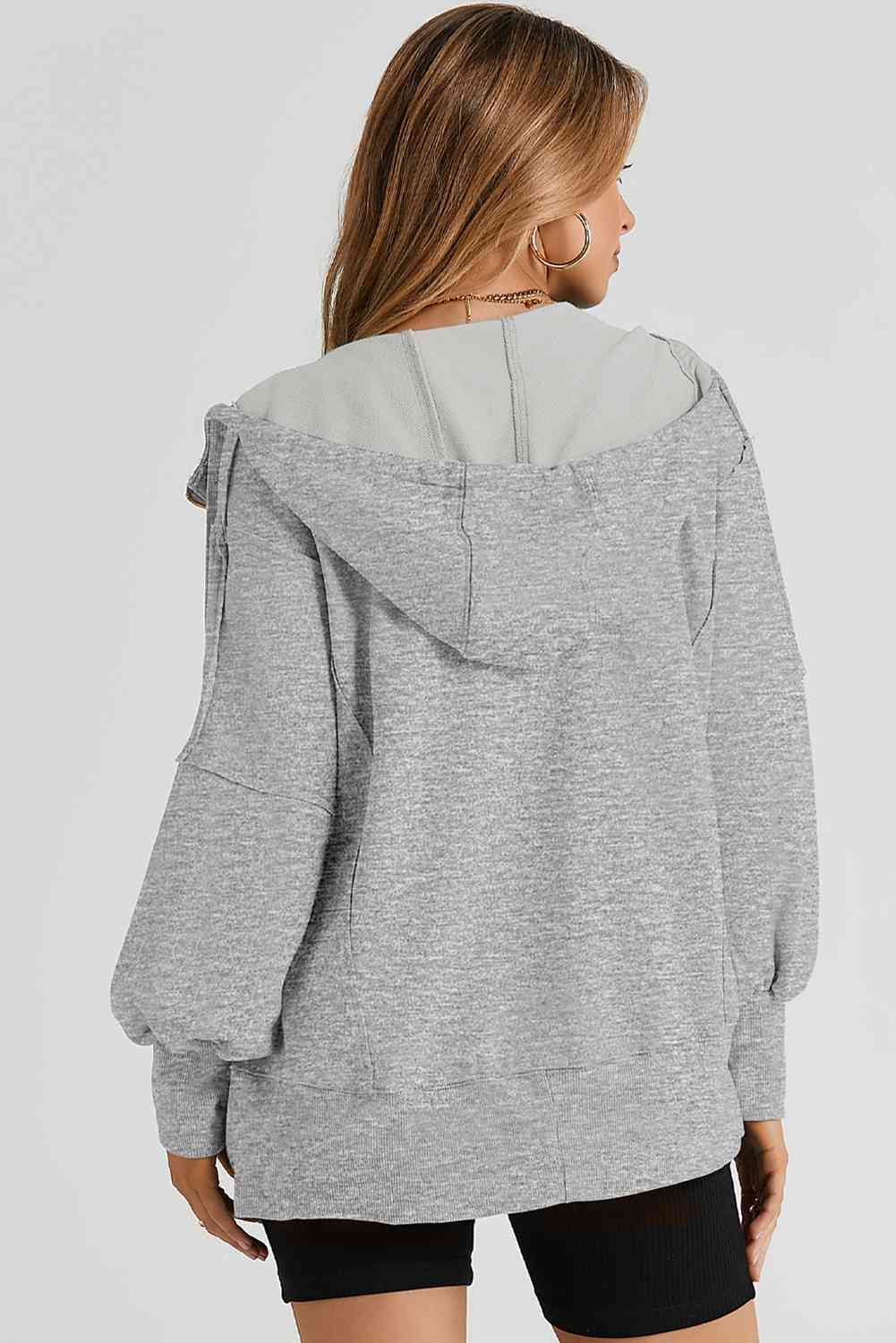 swvws Zip Up Long Sleeve Drawstring Hoodie