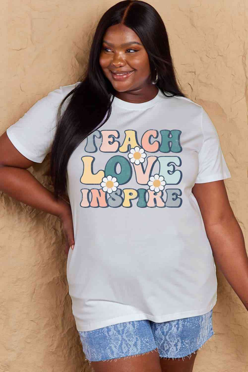 swvws Simply Love Full Size TEACH LOVE INSPIRE Graphic Cotton T-Shirt