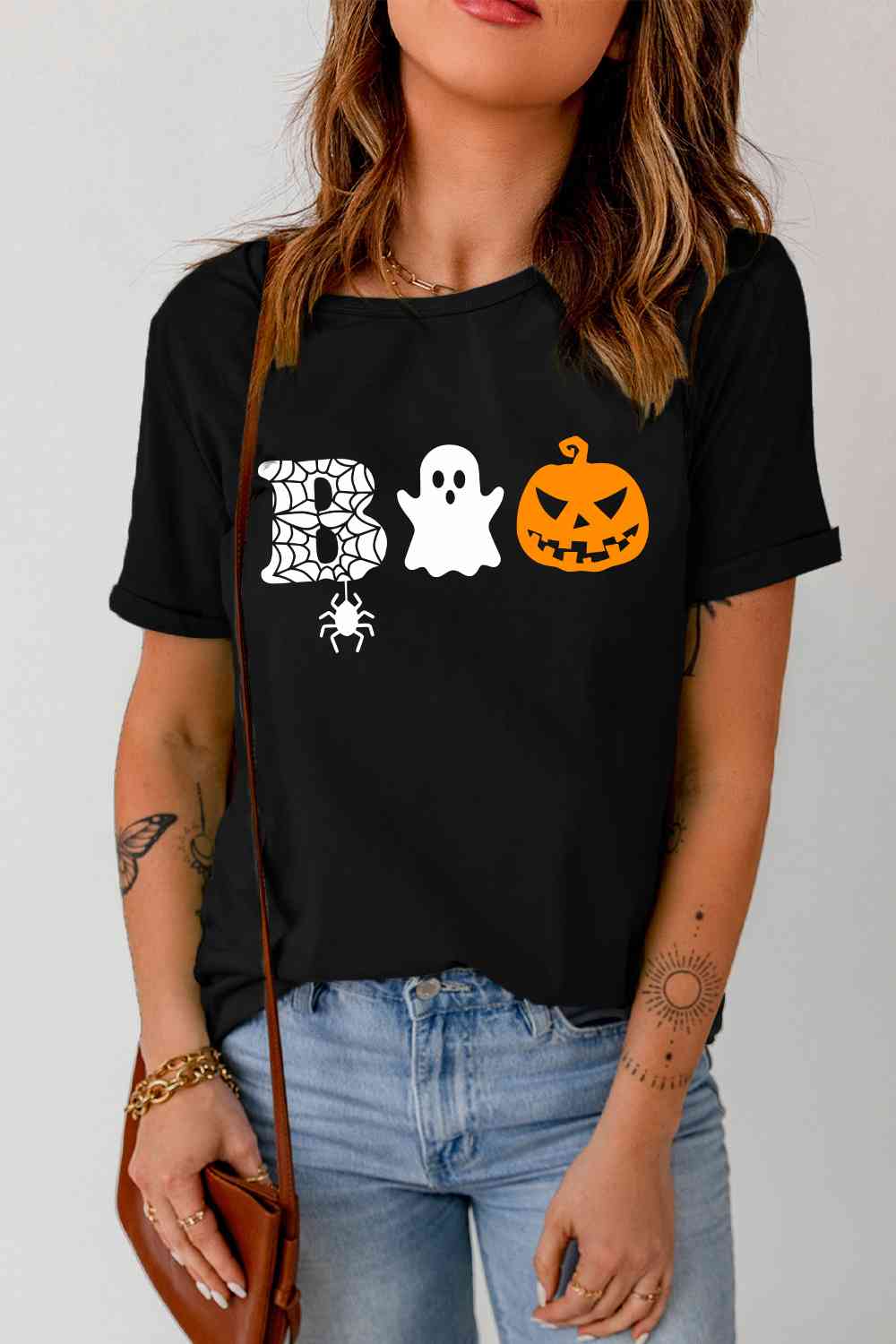 swvws Round Neck Short Sleeve BOO Graphic T-Shirt