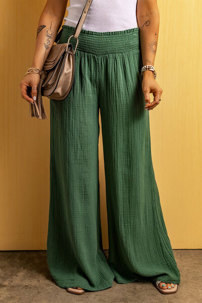 swvws Smocked Waist Texture Wide Leg Pants