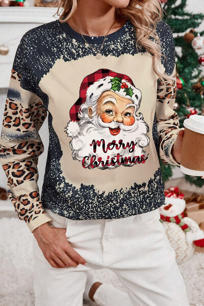 swvws Santa Graphic Leopard Dropped Shoulder Sweatshirt