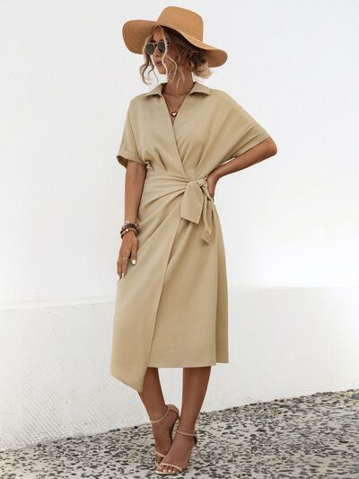 swvws Tied Slit Short Sleeve Dress