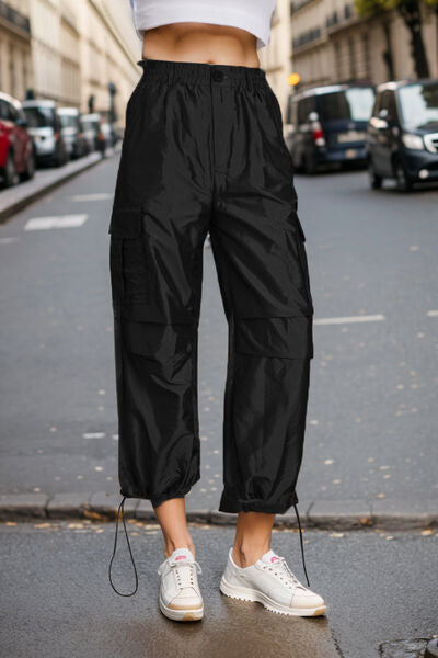 swvws Drawstring High Waist Pants with Cargo Pockets