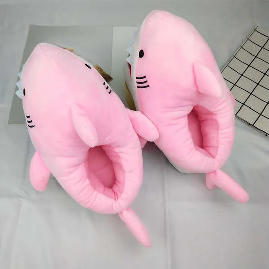 Funny Fuzzy Shark Slippers Girls Novelty Indoor Fish Shoes Women Pink Furry Slippers Female Plush Home Shoes Animal Flip Flops