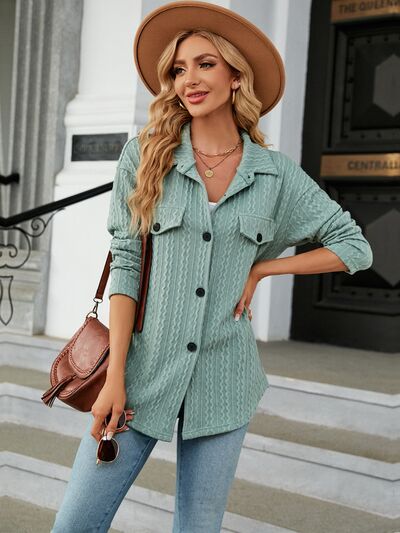 swvws Textured Button Up Dropped Shoulder Shirt