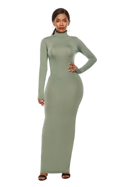 swvws Mock Neck Long Sleeve Maxi Slim Dress