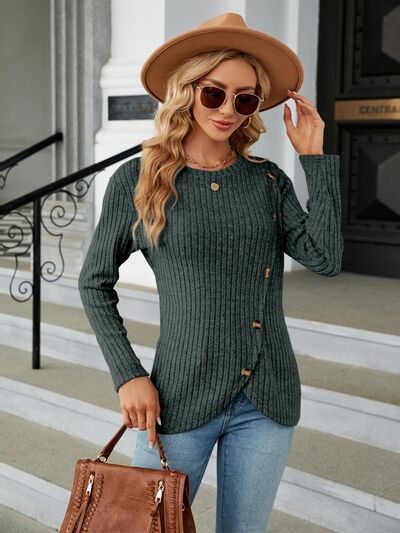 swvws Round Neck Long Sleeve Blouse