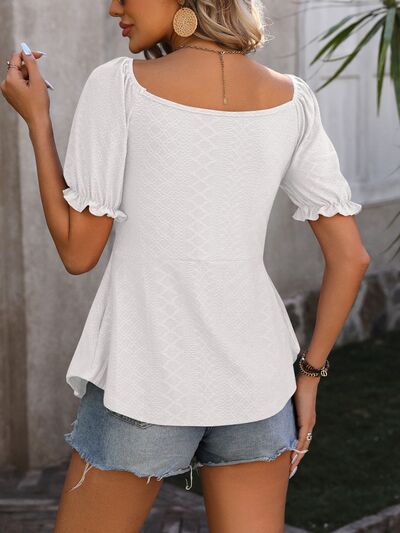 swvws Ruched V-Neck Flounce Sleeve Blouse