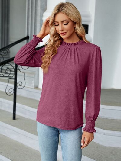 swvws Frill Mock Neck Long Sleeve Blouse