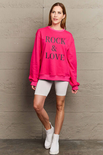 swvws Simply Love Full Size ROCK ��� LOVE Round Neck Sweatshirt