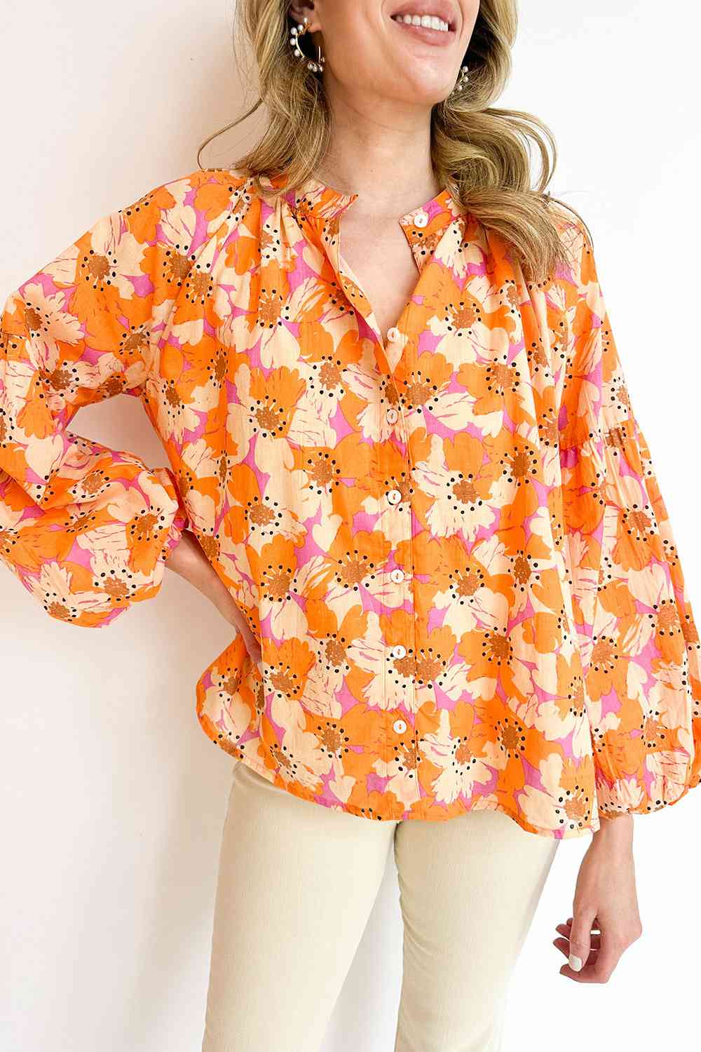 swvws Printed Balloon Sleeve Top