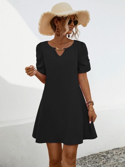 swvws Chain Notched Short Sleeve Dress