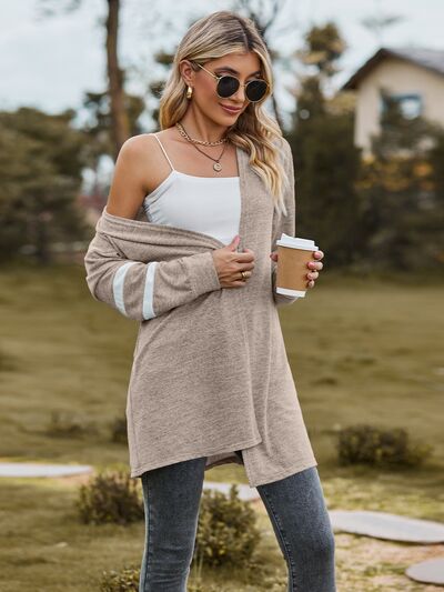 swvws Striped Open Front Dropped Shoulder Cardigan