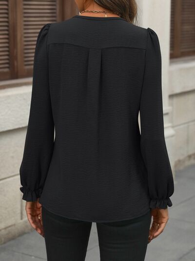 swvws Notched Flounce Sleeve Blouse