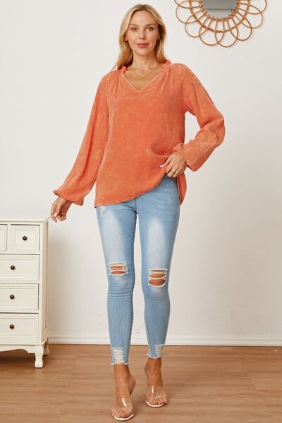 swvws Frill V-Neck Balloon Sleeve Blouse