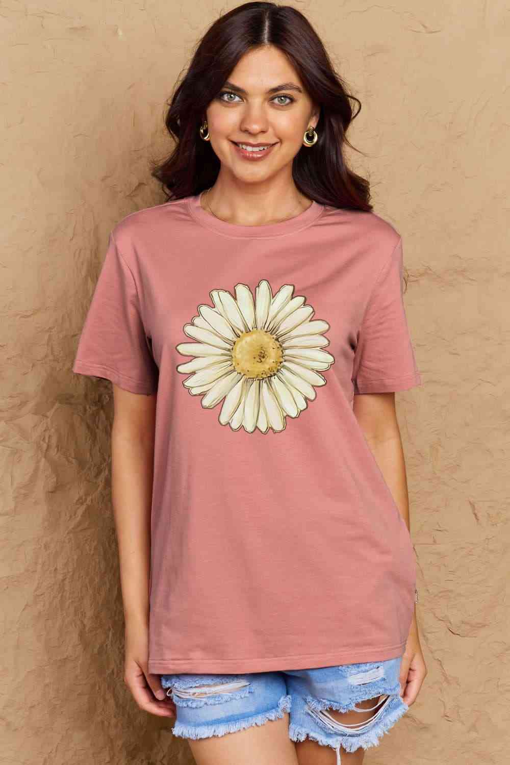 swvws Simply Love Full Size FLOWER Graphic Cotton Tee