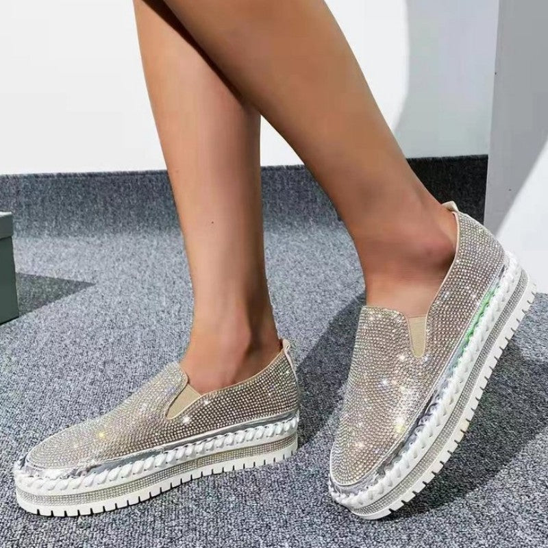 swvws - Silver Casual Patchwork Rhinestone Round Comfortable Out Door Flats Shoes