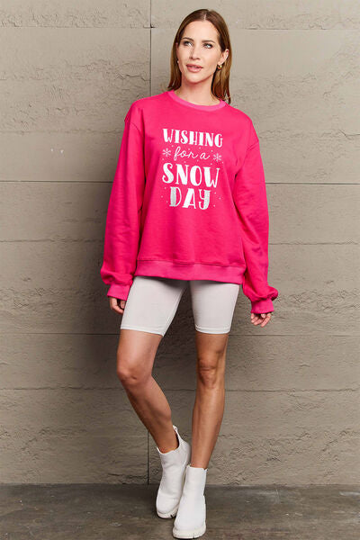 swvws Simply Love Full Size WISHING FOR A SNOW DAY Round Neck Sweatshirt