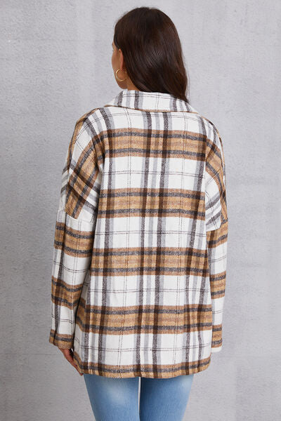 swvws Plaid Button Up Dropped Shoulder Outerwear