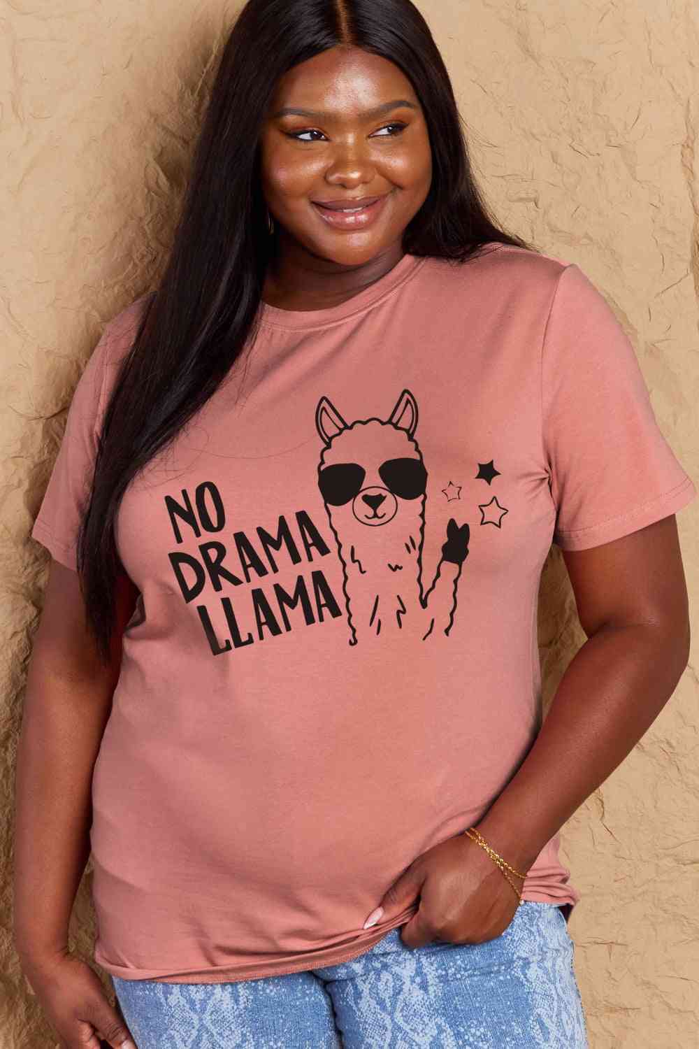 swvws Simply Love Full Size NO DRAMA LLAMA Graphic Cotton Tee