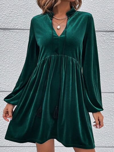 swvws Tied Neck Balloon Sleeve Mini Dress