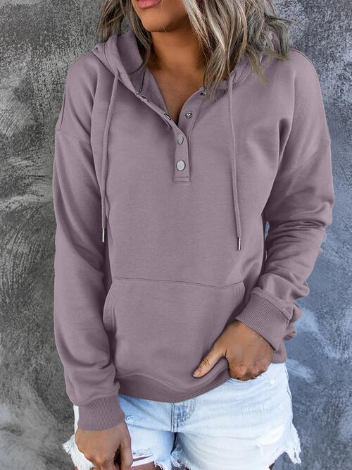 swvws Half Snap Drawstring Long Sleeve Hoodie