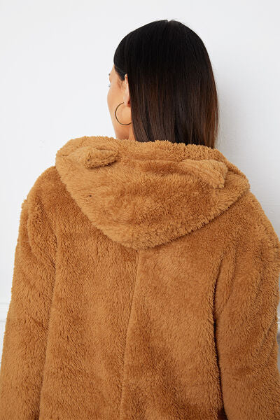 swvws Fuzzy Button Up Hooded Outerwear