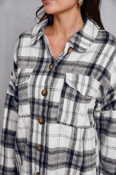 swvws Plaid Button Up Dropped Shoulder Outerwear