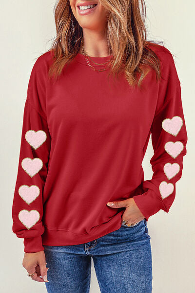 swvws Heart Round Neck Dropped Shoulder Sweatshirt