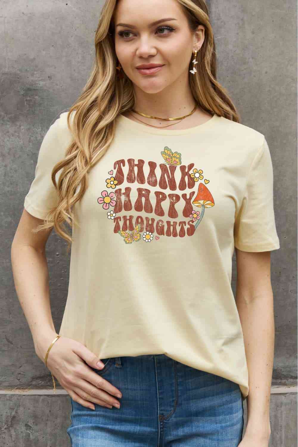 swvws Simply Love Full Size THINK HAPPY THOUGHTS Graphic Cotton Tee