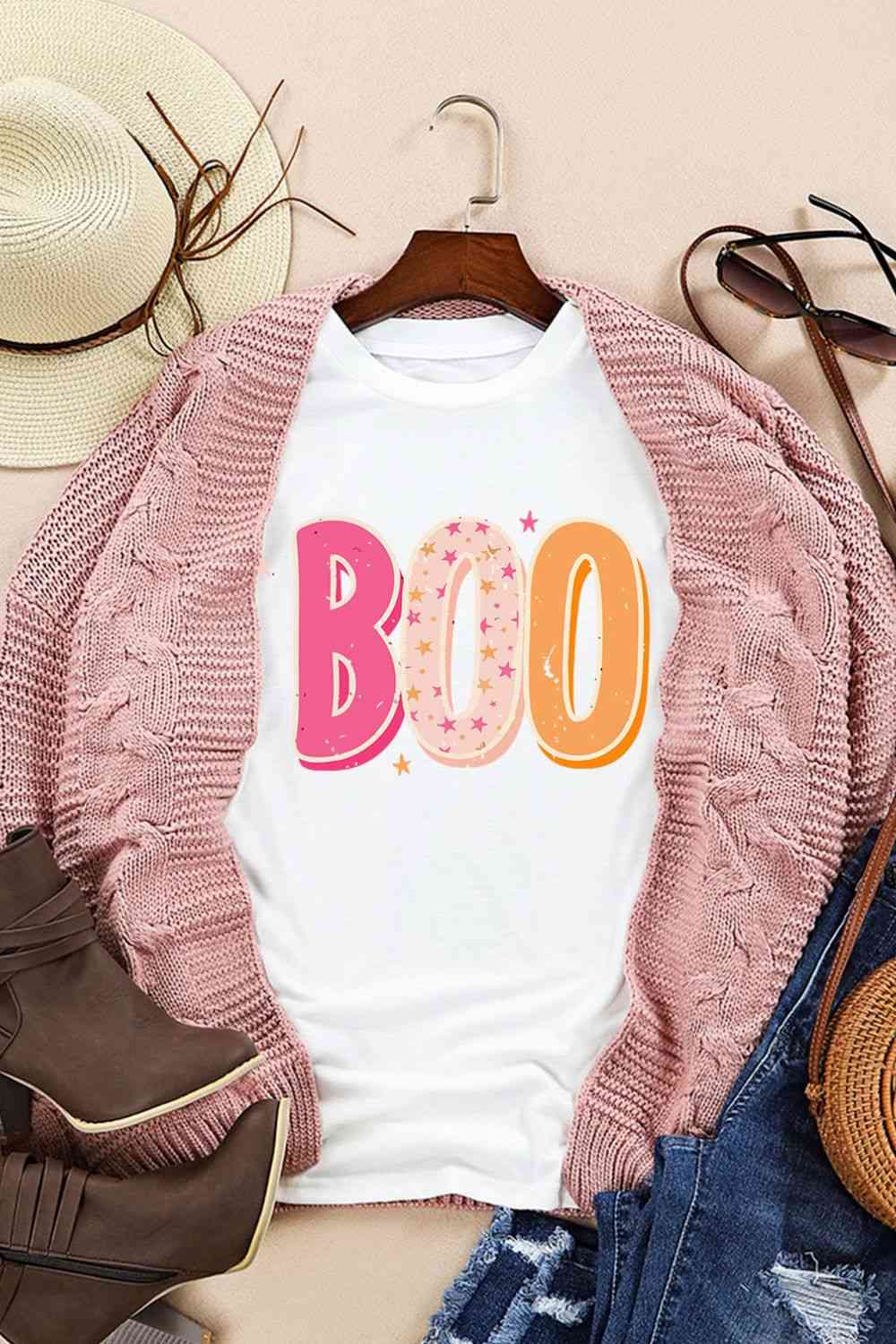 swvws Round Neck Short Sleeve BOO Graphic T-Shirt