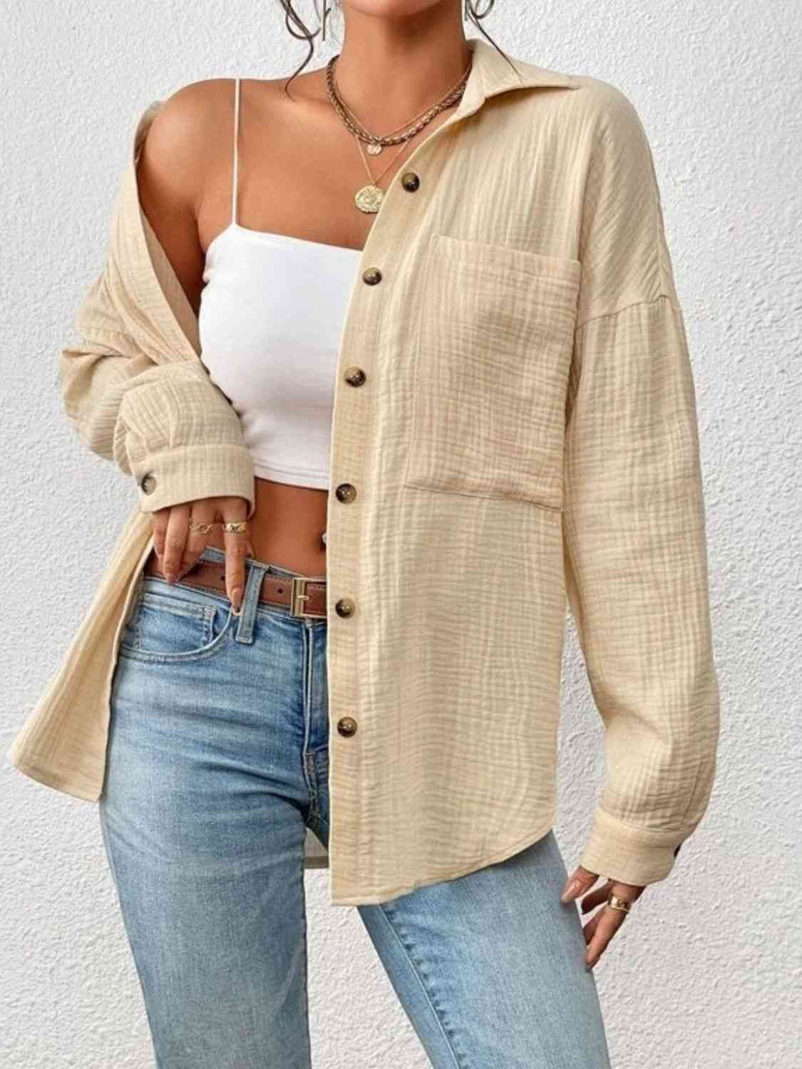 swvws Textured Drop Shoulder Shirt Jacket