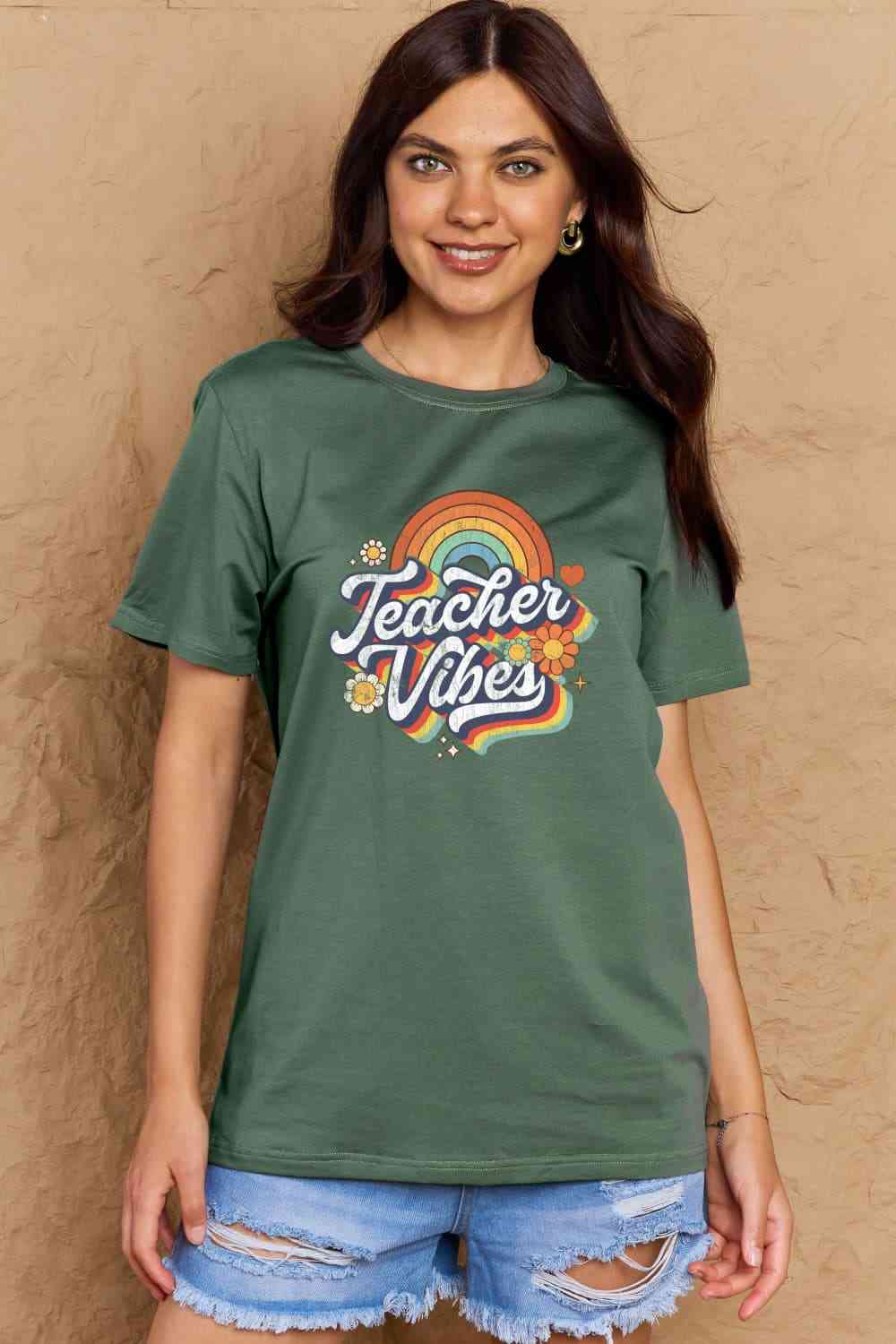 swvws Simply Love Full Size TEACHER VIBES Graphic Cotton T-Shirt