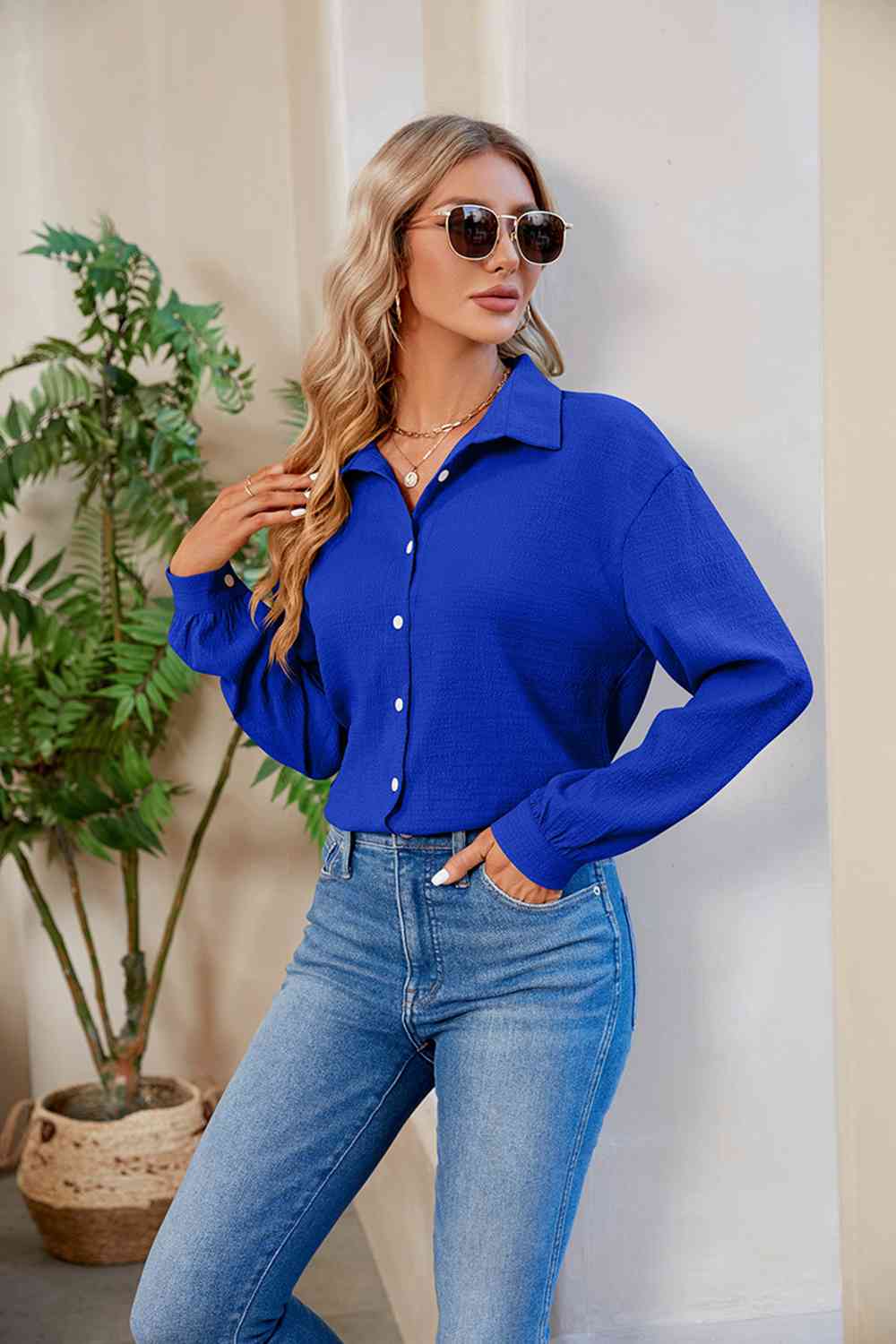 swvws Collared Neck Buttoned Long Sleeve Shirt