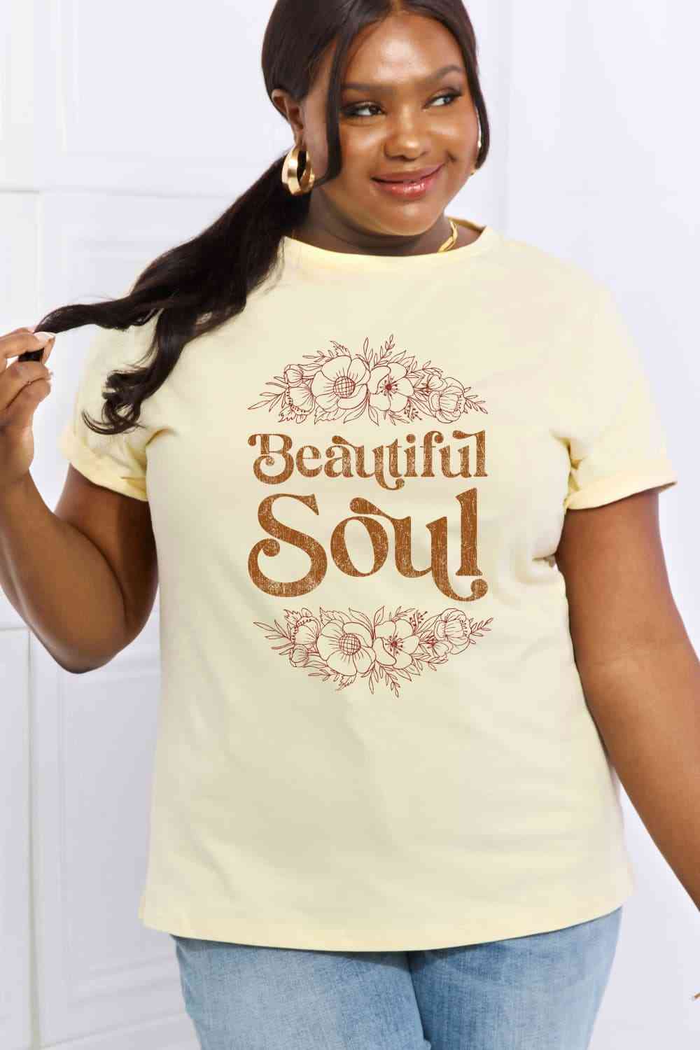 swvws Simply Love Full Size BEAUTIFUL SOUL Graphic Cotton Tee