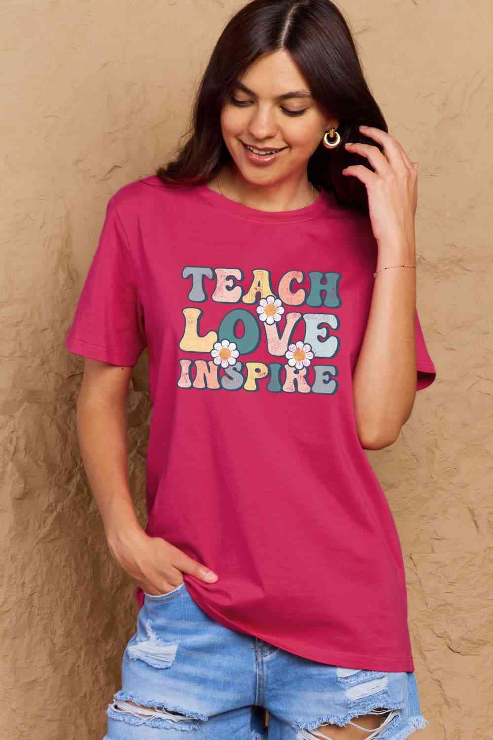 swvws Simply Love Full Size TEACH LOVE INSPIRE Graphic Cotton T-Shirt