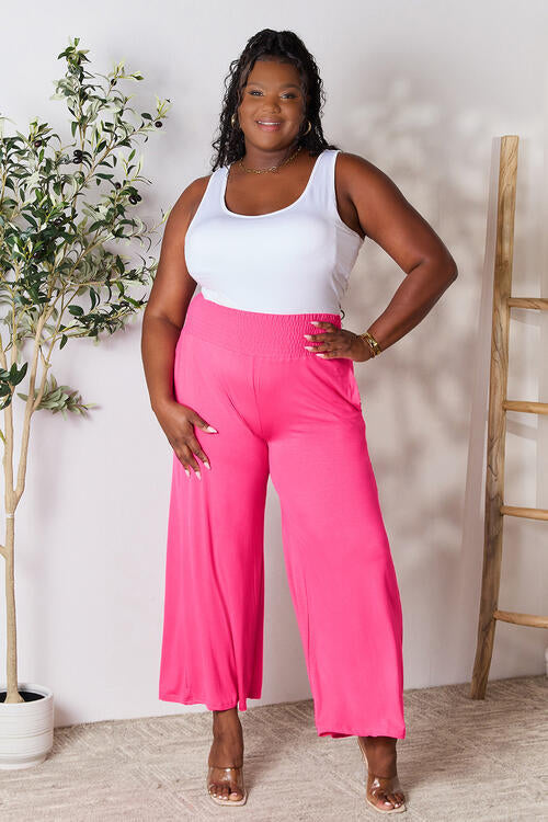 swvws Double Take Full Size Smocked Wide Waistband Wide Leg Pants